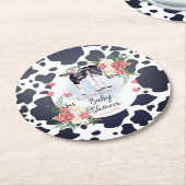 Cute Pink Floral Holy Cow Girl Baby Shower ラウンドペーパーコースター (アングル)