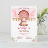 Cute Pink Floral Horse Birthday  招待状 (スタンド正面)