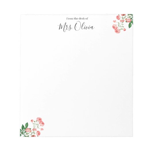 Cute Pink Floral Teacher Notepad ノートパッド (正面)
