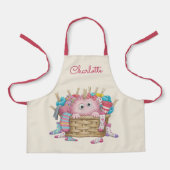 Cute Pink Fluffy Sock Monster Kids Design エプロン (正面)