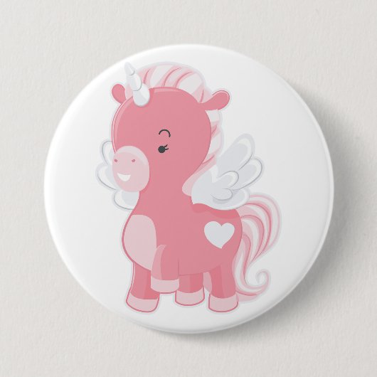 Cute Pink Flying Unicorn Pegacorn 缶バッジ (正面)