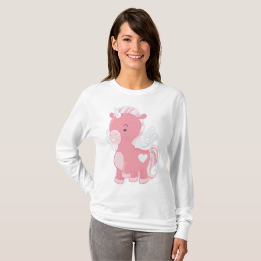 Cute Pink Flying Unicorn Pegacorn Tシャツ (正面フル)