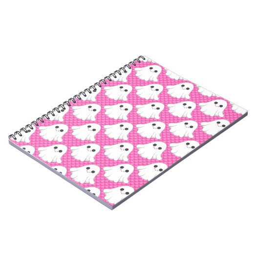 Cute Pink Ghost Pattern Kawaii Halloween Spiral  ノートブック (左側)