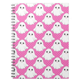 Cute Pink Ghost Pattern Kawaii Halloween Spiral  ノートブック