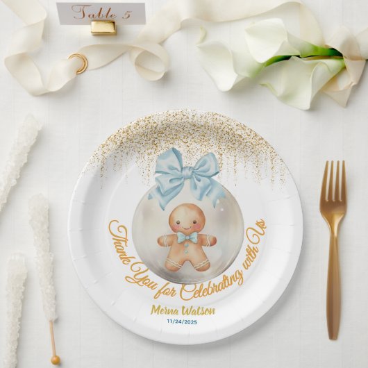 Cute Pink Gingerbread   boy Bauble Christmas  ペーパープレート (ウェディング)