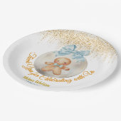 Cute Pink Gingerbread   boy Bauble Christmas  ペーパープレート (アングル)