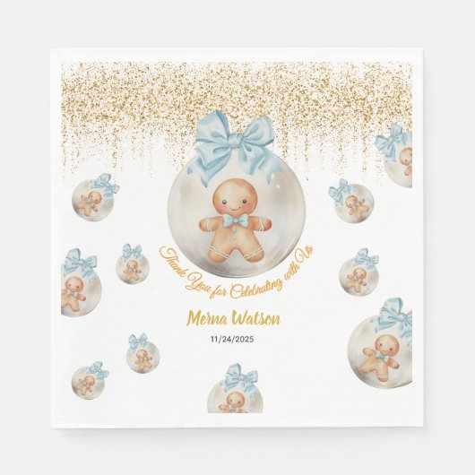  Cute Pink Gingerbread boy in Christmas Bauble  スタンダードランチョンナプキン (正面)