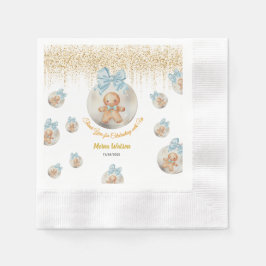  Cute Pink Gingerbread  boy in Christmas Bauble  縁ありカクテルナプキン