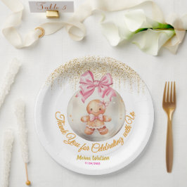 Cute Pink Gingerbread Girl Bauble Christmas Baby  ペーパープレート