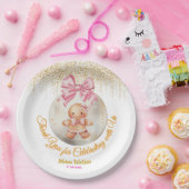 Cute Pink Gingerbread Girl Bauble Christmas Baby ペーパープレート (パーティー)