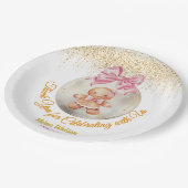 Cute Pink Gingerbread Girl Bauble Christmas Baby ペーパープレート (アングル)