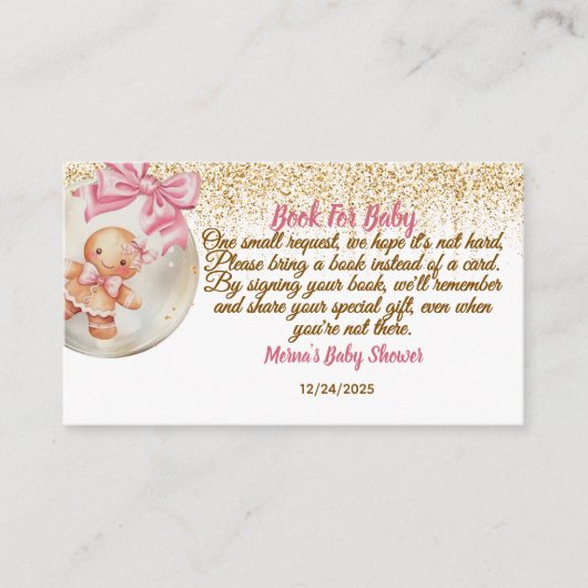 Cute Pink Gingerbread Girl Books for Baby Request エンクロージャーカード (正面)