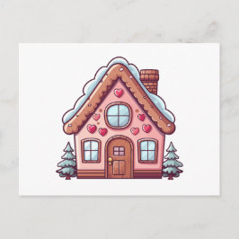 Cute Pink Gingerbread House シーズンポストカード