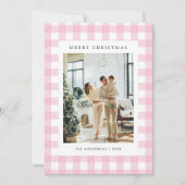 Cute Pink Gingham Plaid 5 Photo Christmas シーズンカード (正面)