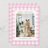 Cute Pink Gingham Plaid 5 Photo Christmas シーズンカード (正面/裏面)