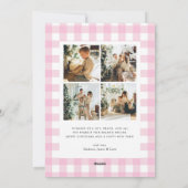 Cute Pink Gingham Plaid 5 Photo Christmas シーズンカード (裏面)