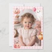 Cute Pink Gingham Spooky One Photo First Birthday 招待状 (裏面)