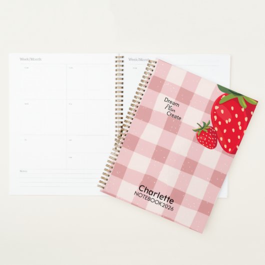 Cute Pink Gingham Strawberry Yearly Planner プランナー手帳 (ディスプレー)