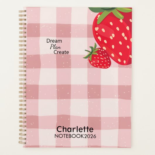Cute Pink Gingham Strawberry Yearly Planner プランナー手帳 (正面)