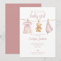 Cute Pink Girl Clothesline Baby Shower