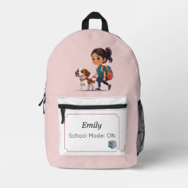 Cute Pink Girl's Backpack with Dog プリントバックパック