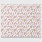 Cute Pink Girls Christmas Holiday Gingerbread ラッピングペーパー (フラット)