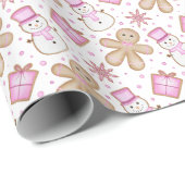Cute Pink Girls Christmas Holiday Gingerbread ラッピングペーパー (ロールコーナー)