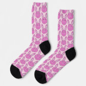 Cute Pink Girly Bunny Face Spring Easter Patterned ソックス (左)