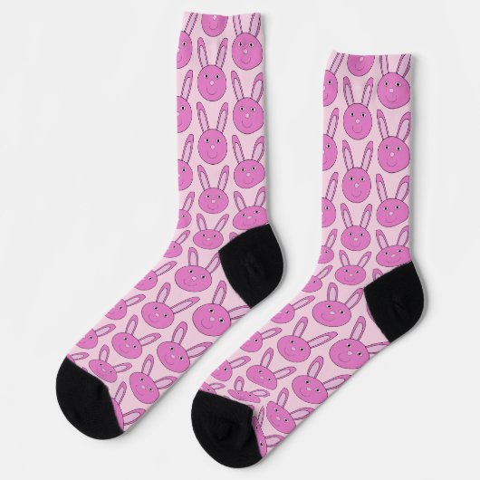 Cute Pink Girly Bunny Face Spring Easter Patterned ソックス (左)