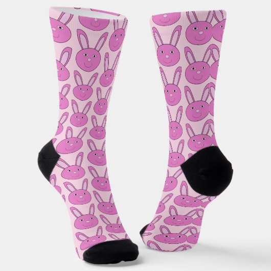 Cute Pink Girly Bunny Face Spring Easter Patterned ソックス (傾斜あり)