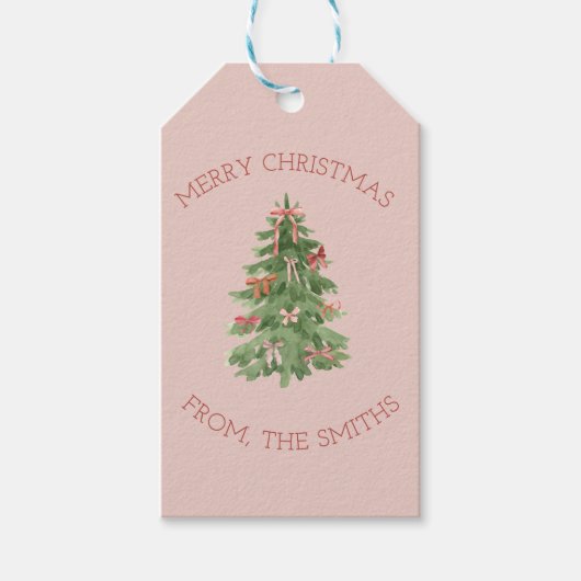 Cute Pink Girly Christmas Tree Gift Stickers ギフトタグ (正面)