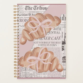 Cute ,pink ,girly planner with croissants . プランナー手帳