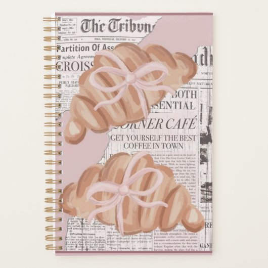 Cute ,pink ,girly planner with croissants . プランナー手帳 (正面)