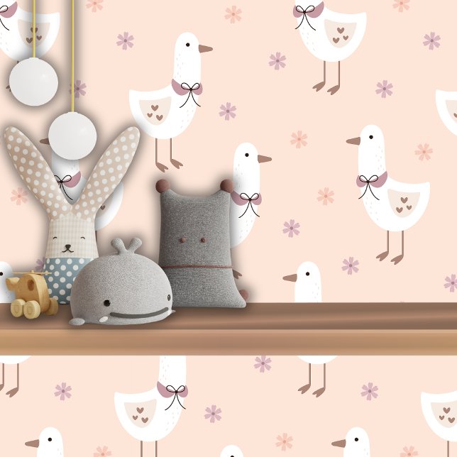 Cute Pink Goose Duck Girl Nursey Baby Room  壁紙 (クリエイターアップロード済み)