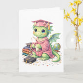 Cute Pink Graduation Dragon Greeting Card カード (黄色い花)