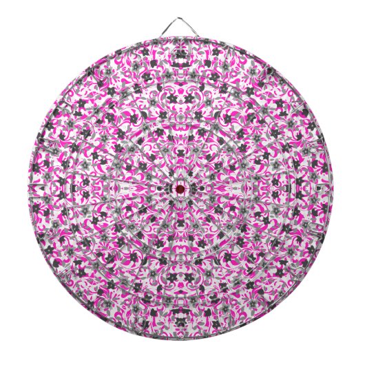 Cute pink gray white abstract flowers ダーツボード (正面)