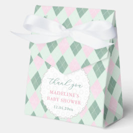 Cute Pink Green Argyle Print Golf Baby Shower フェイバーボックス