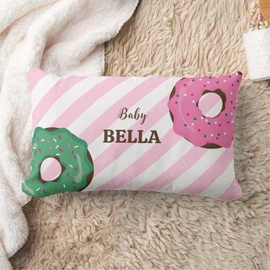 Cute Pink & Green Donut Baby Throw Pillow ランバークッション (ブランケット)