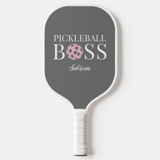 Cute Pink Grey Pickleball Boss  ピックルボールラケット (正面)