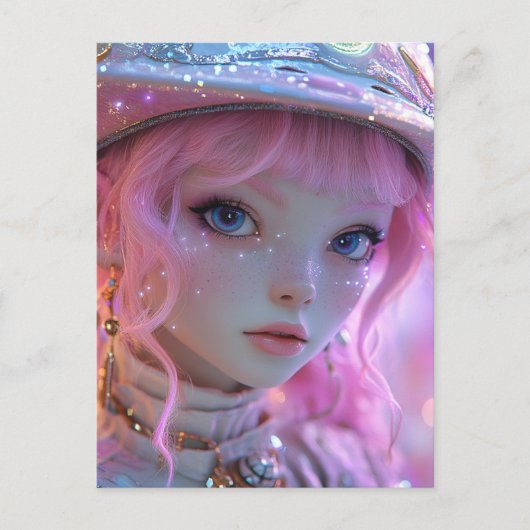 Cute Pink Hair Girl ポストカード (正面)