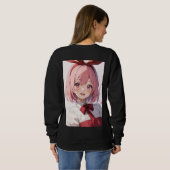 Cute Pink-Haired Anime Girl Illustration スウェットシャツ (裏面フル)