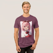 Cute Pink-Haired Anime Girl Illustration トライブレンドＴシャツ (正面全面)