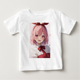 Cute Pink-Haired Anime Girl Illustration ベビーTシャツ