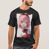 Cute Pink-Haired Anime Girl Illustration Tシャツ (正面)
