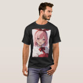 Cute Pink-Haired Anime Girl Illustration Tシャツ (正面フル)