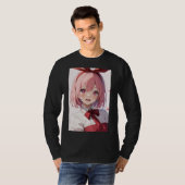 Cute Pink-Haired Anime Girl Illustration Tシャツ (正面フル)