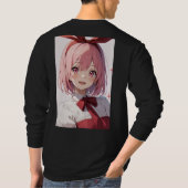 Cute Pink-Haired Anime Girl Illustration Tシャツ (裏面)