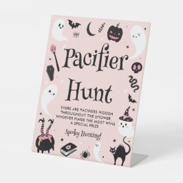 Cute Pink Halloween Baby Shower Pacifier Hunt Game 台座サイン