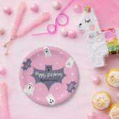 Cute Pink Halloween Birthday Party ペーパープレート (パーティー)