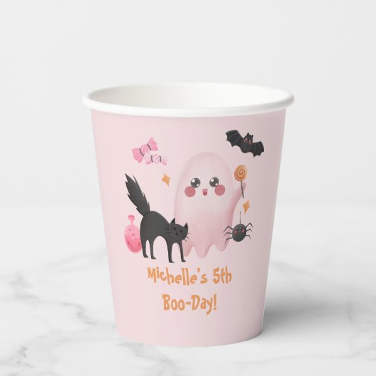 Cute Pink Halloween Birthday Party 紙コップ (裏面)